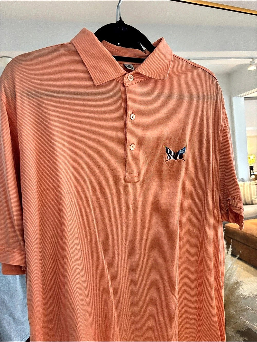 Secession Golf Club Peter Millar Men's Striped Cotton Polo Orange & White Size M